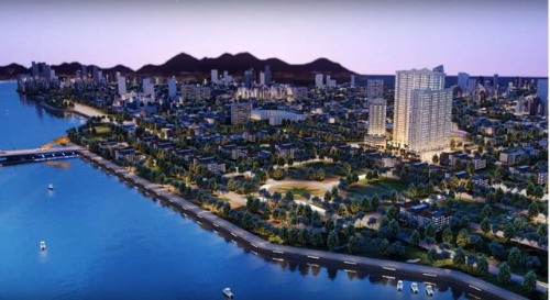 Tổng thể quy hoạch 3D dự án căn hộ nghỉ dưỡng Monarchy ven bờ sông Hàn, Đà Nẵng.