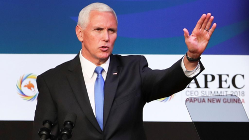 Phó tổng thống Mỹ Mike Pence tại Hội nghị thượng đỉnh CEO APEC 2018. Ảnh: Reuters