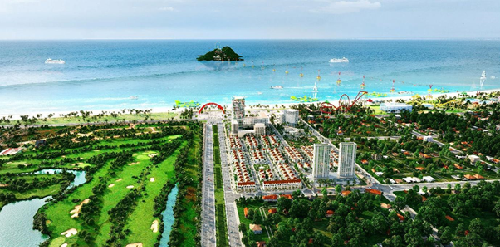 Phối cảnh dự án Cua Lo Beach Villa nằm đối diện khu giải trí Cửa Hội.