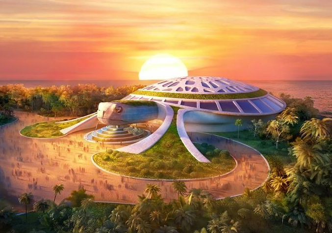 Giới chuyên môn quốc tế đánh giá thủy cung thiết kế hình rùa biển là một trong những công trình có thiết kế đẹp và độc đáo và quy mô thuộc Top 10 thủy cung lớn nhất thế giới nhất thế giới