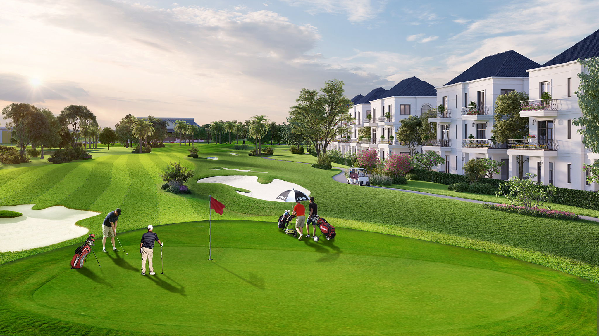 Xây dựng dọc sườn golf, biệt thự West Lakes Golf & Villas đều sở hữu hướng nhìn ôm trọn sân golf. Ảnh phối cảnh: Trần Anh Group.