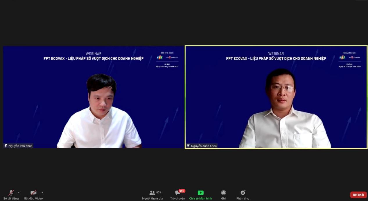 Ông Nguyễn Xuân Khoa (phải), Giám đốc khối CNTT, Chuỗi thực phẩm TH, chia sẻ về kinh nghiệm vượt dịch của doanh nghiệp. Ảnh chụp màn hình