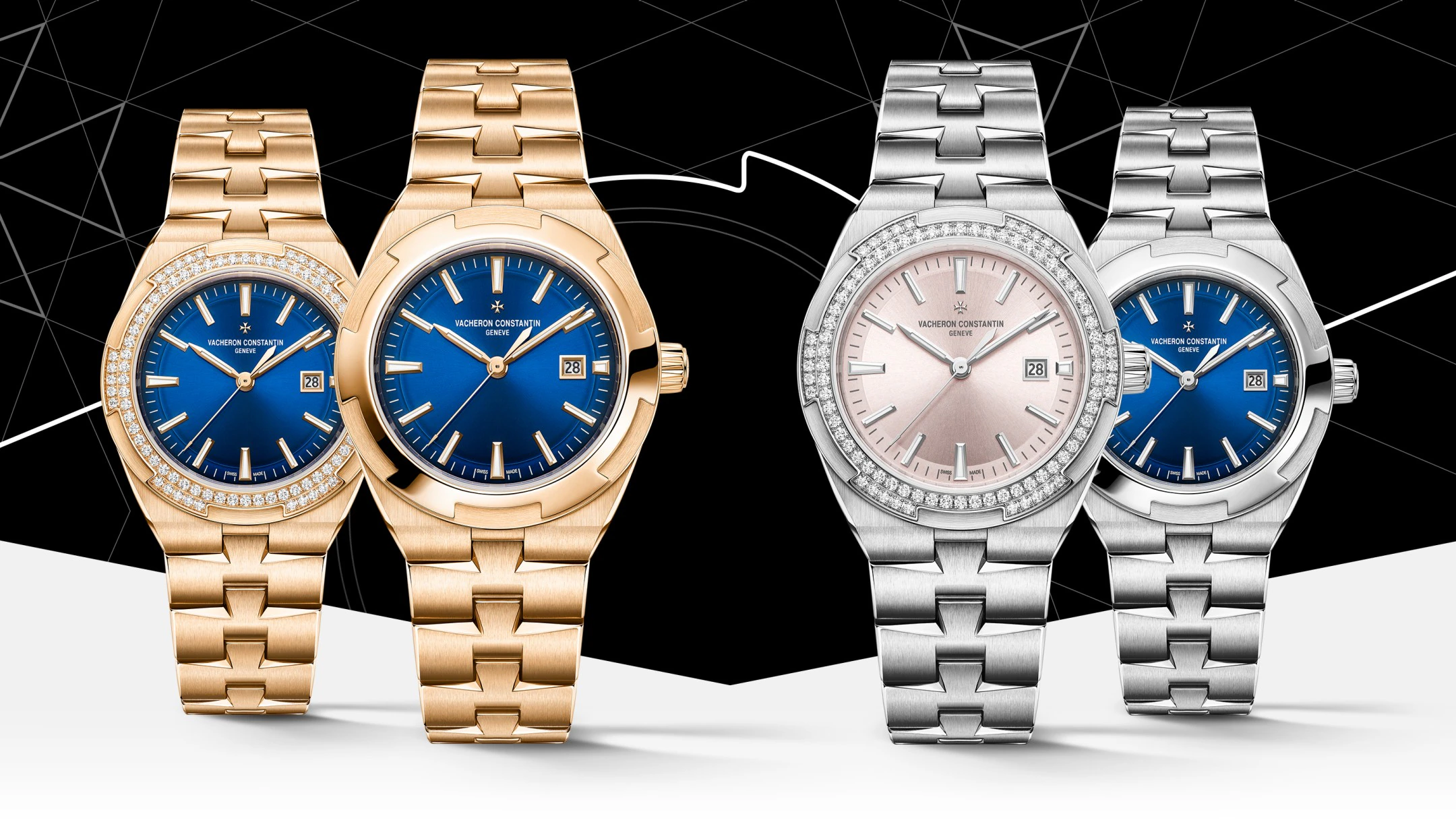 Overseas moon phase retrograde date & Overseas AutomaticNăm 2016, Vacheron Constantin lần nữa đưa con tàu Overseas tai xuất trong làn sóng thiết kế new-wave, khiến bộ sưu tập thêm hiện đại, đa dạng. Năm nay, thương hiệu Thụy sĩ tiếp nối tinh thần ấy với Overseas moon phase retrograde date - mẫu đồng hồ có kim hồi đầu tiên, bên cạnh bốn phiên bản Overseas Automatic cỡ nhỏ không quá 35 mm.